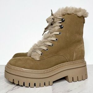 Sam Edelman Kyler Light Brown Tan Suede Lace Up Lug Sole Platform Boot 7 1/2 M